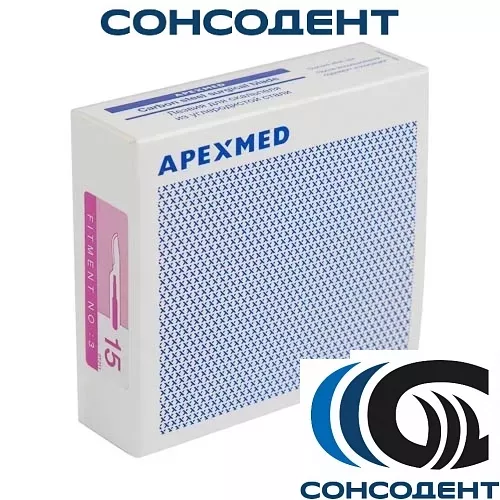 Лезвие для скальпеля одноразовые №15 из нерж. стали (100 шт) Apexmed, 0601-02-15