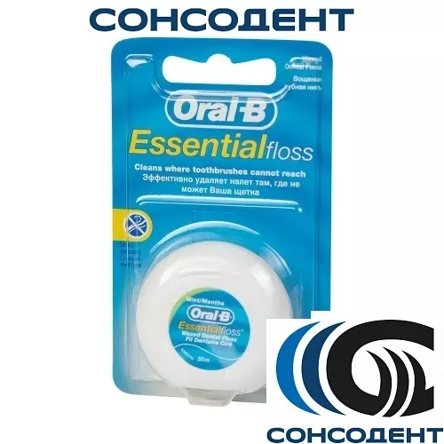 Oral-B Essential Floss / Орал-Би - зубная нить вощеная мятная (50 м)