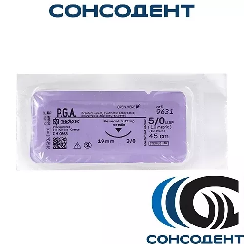 P.G.A./ ПГА 9631, нить 5/0 (L=45см, 19мм, обратно-режущая) Medipac, 9631