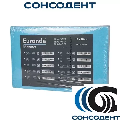 Monoart Tray Paper бумага для лотков голубая (18 х 28 см, 250 шт) Euronda, 205021